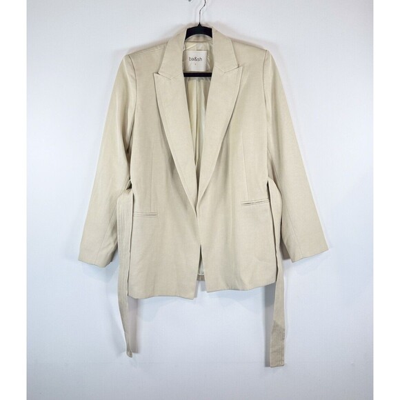 NWT ba&sh Blazer Beige Abby Jacket Belted Peak Lapel Long Sleeve 3 US Large - Picture 5 of 11